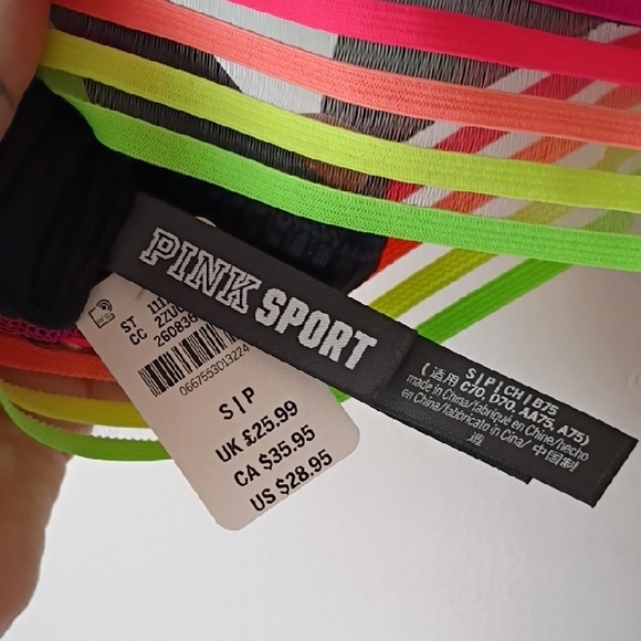 Victoria's Secret PINK black sports bra featuring a rainbow striped mesh small - Picture 2 of 4